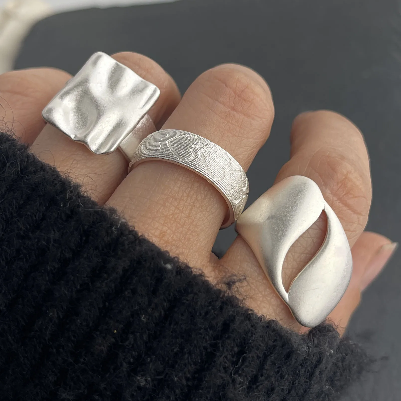 Women's 925 Sterling Silver Handmade Simple Flower Bow Heart Ring