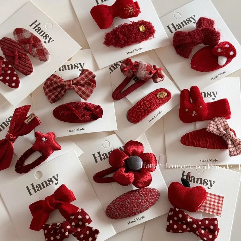 

Red Fabric Cute Bow Plaid Polka Dot Hair Clips for Girls Non Slip Fashion Toddler Barrettes Daily Use Hair Accessoires New
