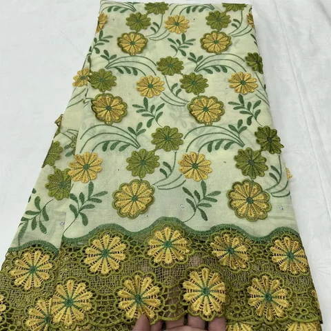 Super Quality 100% Cotton Swiss Voile Lace In Switzerland With Hollow Out 3D Flower Applique Stones Women Celebration Costumes