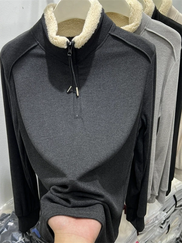 

plus Size Thiened German Velvet Top Women's Autumn Winter Inner Loose Base Layer Stand Collar f Zipper Faionable