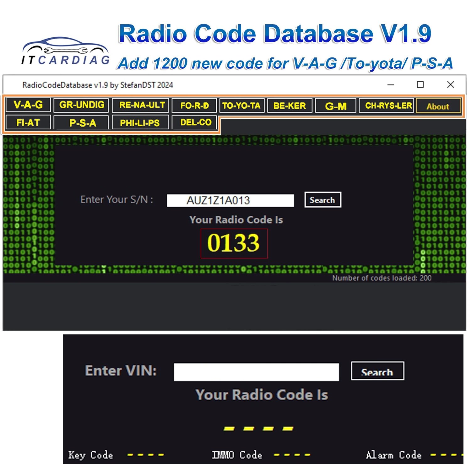 

Radio Code Database V1.9 Radio Unlock Code Calulator Code New Add for PSA for Fiat for Audi for Toyota for Ford..Many Car Brand