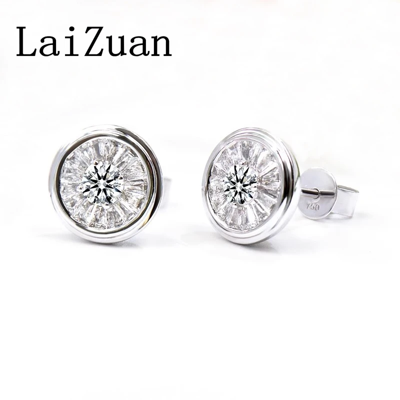 LaiZuan Solid 18K AU750 White Gold 0.7CT Natural Diamond Round Stud Earrings For Women Men Trendy Daily Wear Fine Jewelry Gift