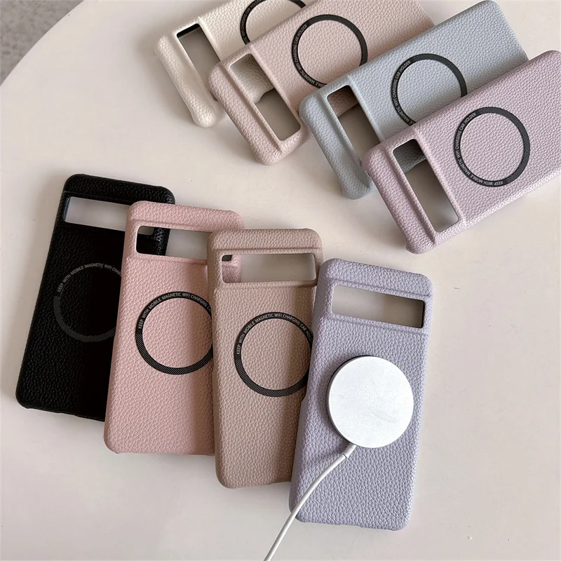 PU leather phone case for Google Piexl 6 7 8 A Pro 9A Pro, supporting wireless charging magnetic lychee half pack phone case