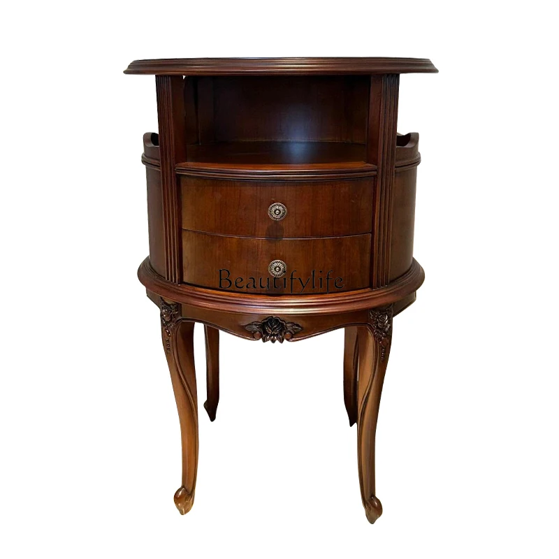 

American solid wood corner table, simple sofa, side table, round coffee table for storage