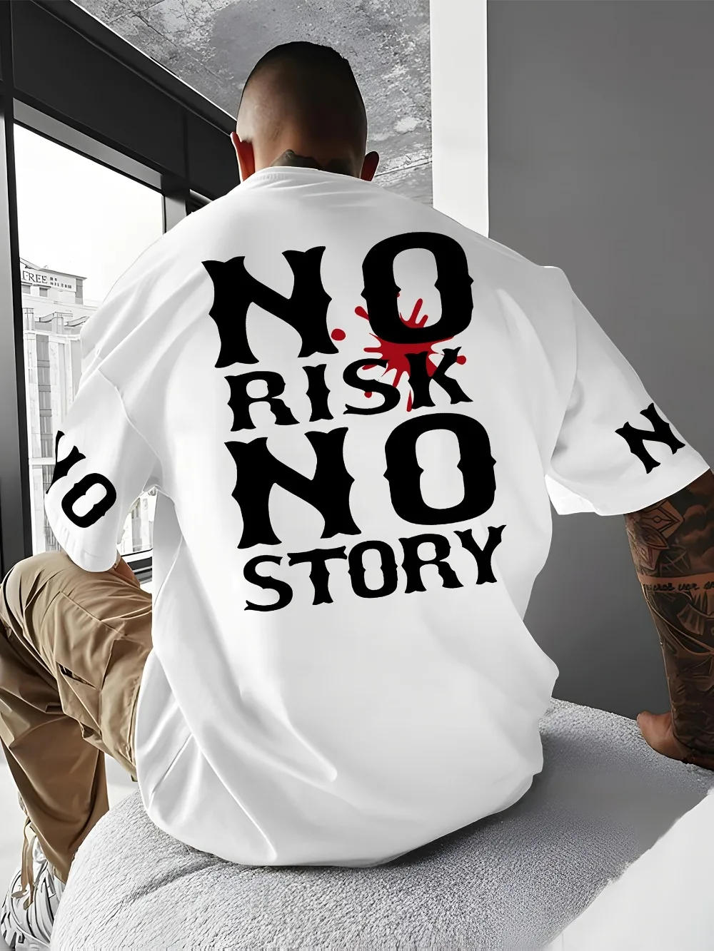 Harajuku Red Ink Dots Distressed Letters 3D Print Breatha Quick-dry Men's T-shirt Outdoor Street Fashion Parent-child Clothing
