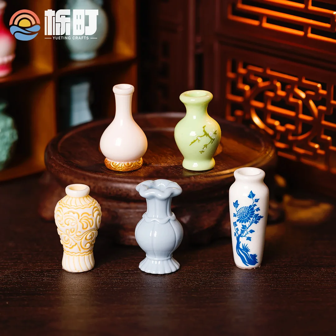 Retro Antique Simulation Vase Resin Mini Ornament DIY Accessories Dollhouse Landscape Decor Home Desktop Car Interior Decoration