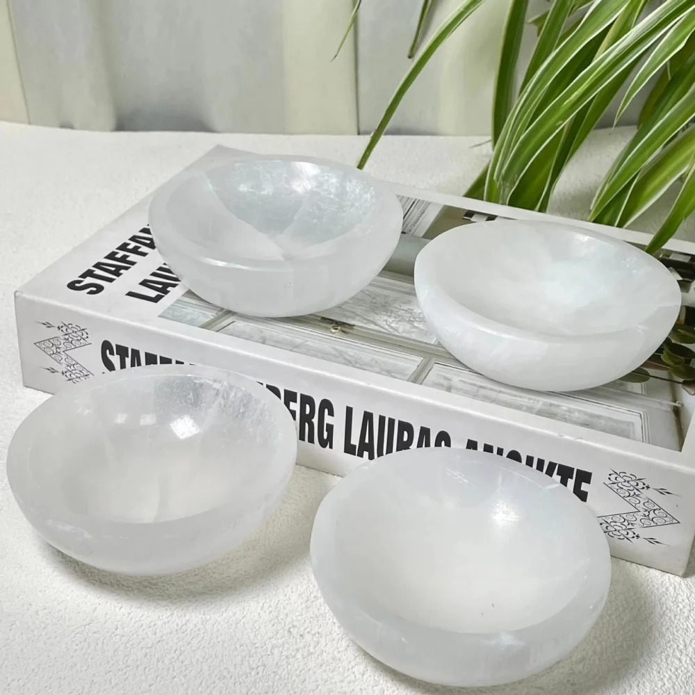 Natural Selenite Bowl Crystal Handicraft Healing Stone Divination Tool White Crystal Bowl Home Decoration view 3