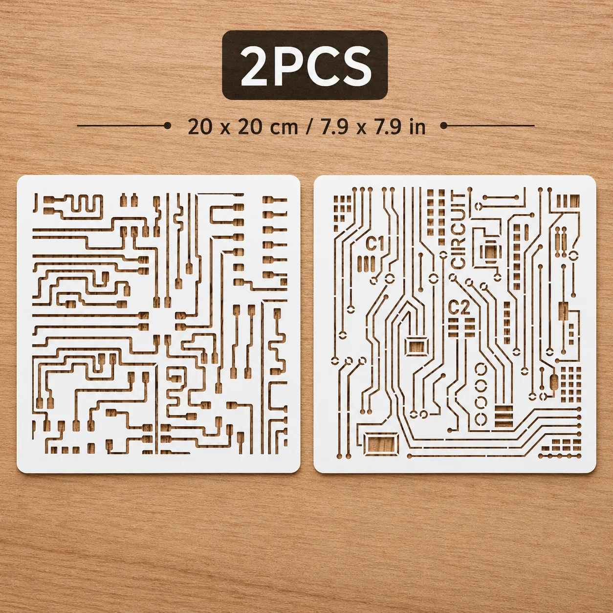 2PCS 7.9 x 7.9 in Circuit Board Stencils for Painting Reusable Tech Pattern Templates for DIY Wall Fabric Paper Decor