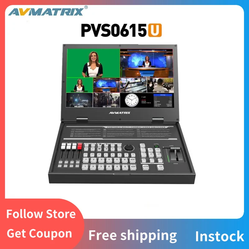 

AVMATRIX PVS0615U 15.6" 6 CH Audio Mixer/T-Bar Transition USB Capture Portable Multi-Format Streaming Switcher For Streaming