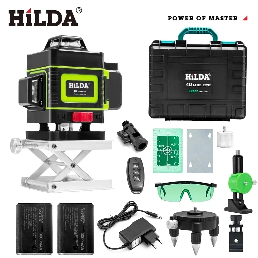 hilda super poderosa linha de raio de laser verde 4d auto nivelamento 360 cruz horizontal e vertical 16 linhas 01