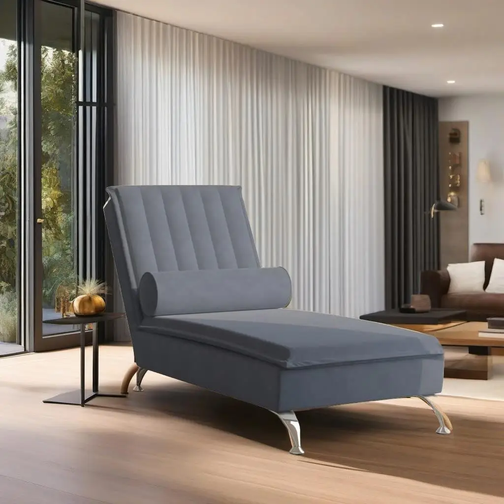 Dark Gray Velvet Massage Chaise Lounge with Bolster - Relaxing Comfort & Stylish Design