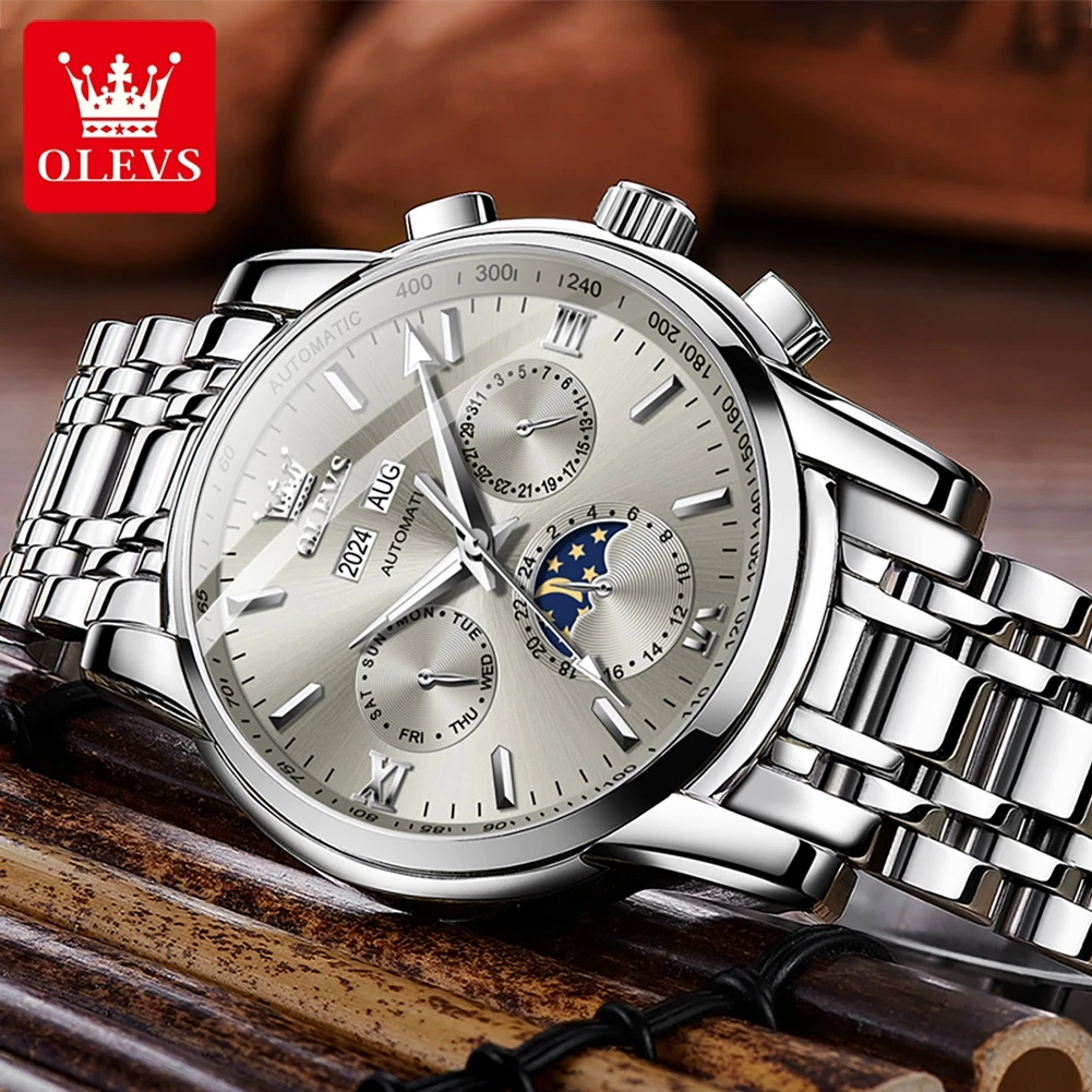 OLEVS 6633 Moon Phase Watch for Man Multi-function Chronograph High end Waterproof Luminous Men Watches