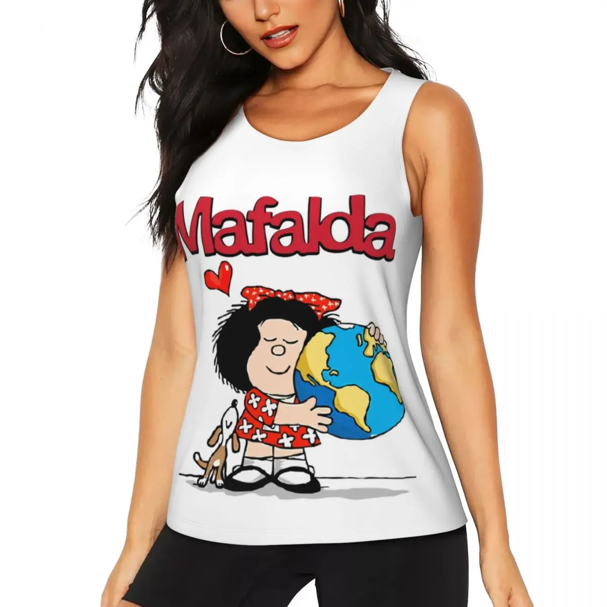 Custom Mafalda World And Her Puppy Yoga Tank Tops Women Quino Comic Cartoon Workout Gym Sports Shirt