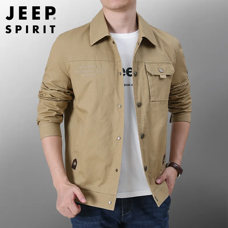 JEEP SPIRIT jacket men spring and autumn cotton casual fashion loose tooling lapel high-quality embroidered clothes