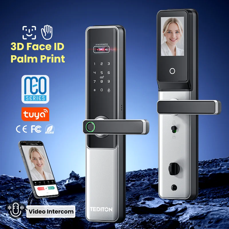Tediton Tuya Wifi Cerradura Inteligente Electronic TTlock Blue Digital Door Handle Smart Fingerprint Door Lock With Camera