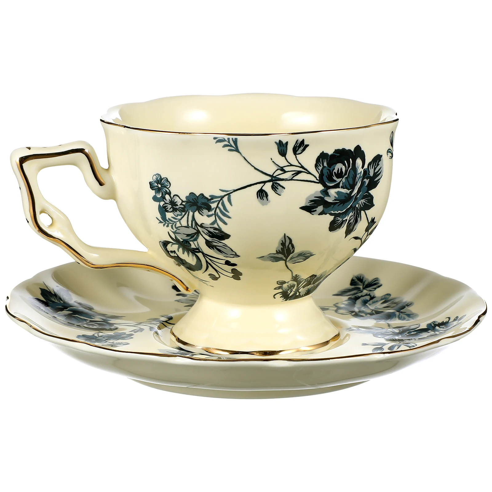 

1Set Ceramic Coffee Cup Saucer European Style Milk Drinking Mug Large Opening Smooth Surface Easy Clean for Daily Use Cafe