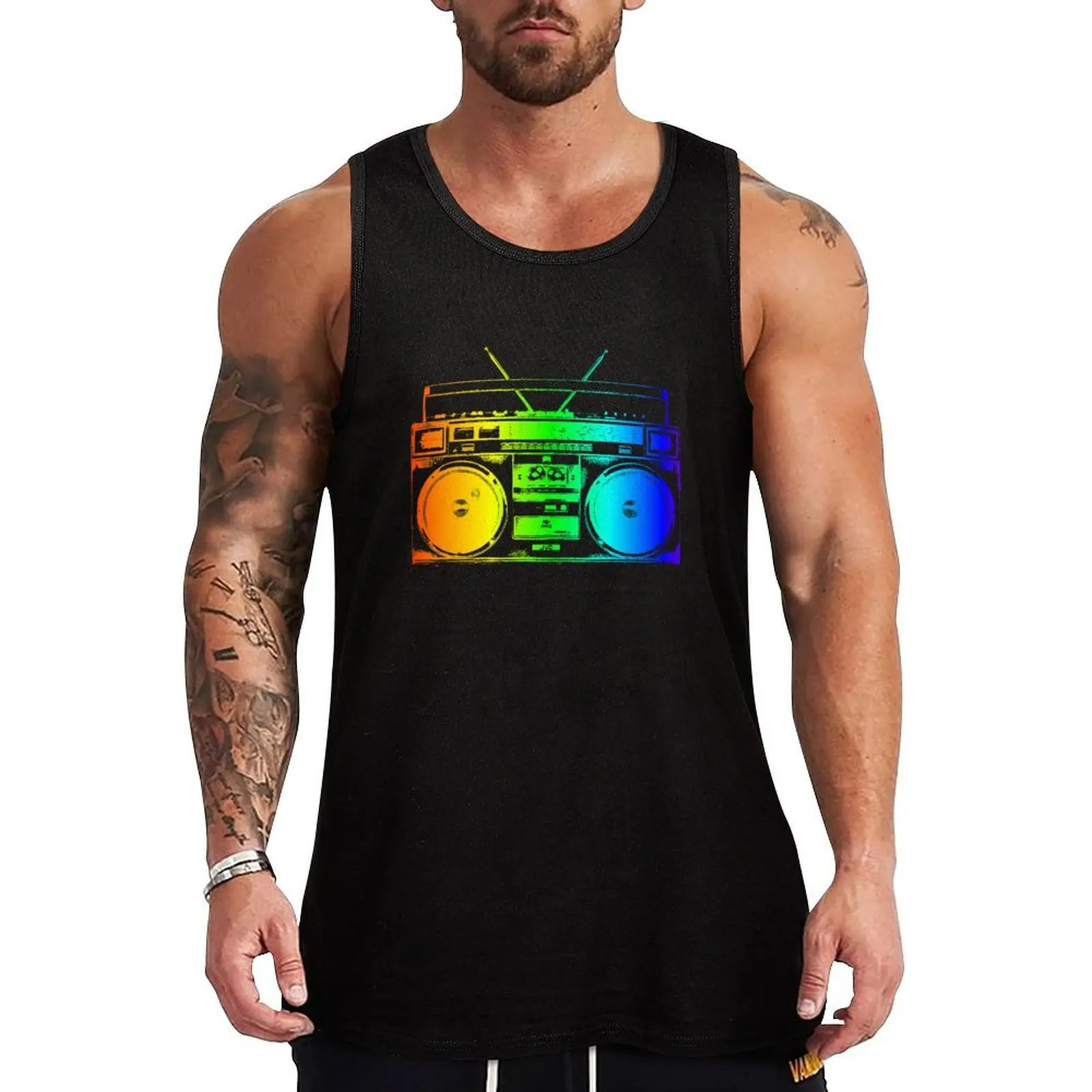Camiseta sin mangas Boombox Ghettoblaster Rainbow 80s Neon Glow Retro Tie Dye Art, antiencogimiento, duradera, informal