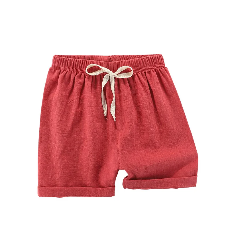 90-160cm Linen Shorts for Boys Teen Short Pants Cotton Loose Casual Toddler Girl Shorts Blank Navy Blue Green Yellow Kids Shorts