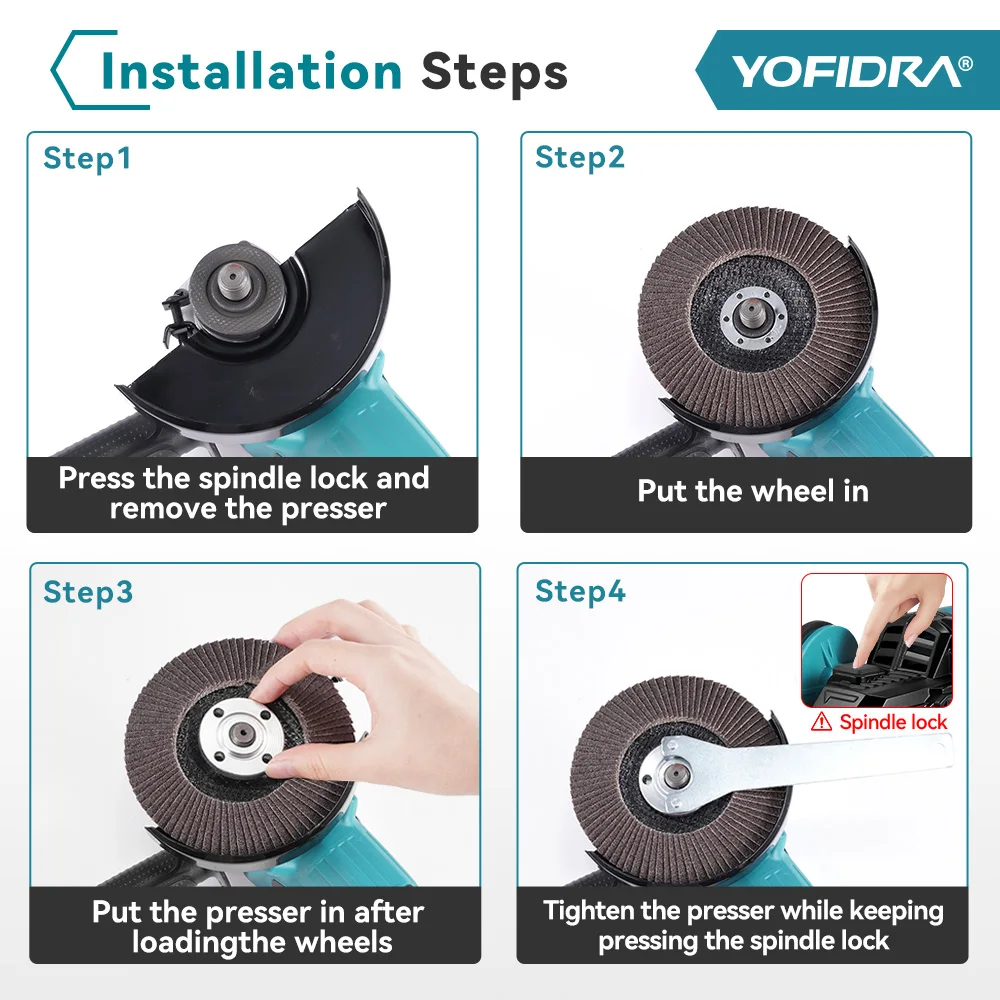 YOFIDRA 125mm Brushless Electric Angle Grinder 3 Gear Cordless Polisher Cutter Woodworking Power Tool For Makita 18V Battery Pin