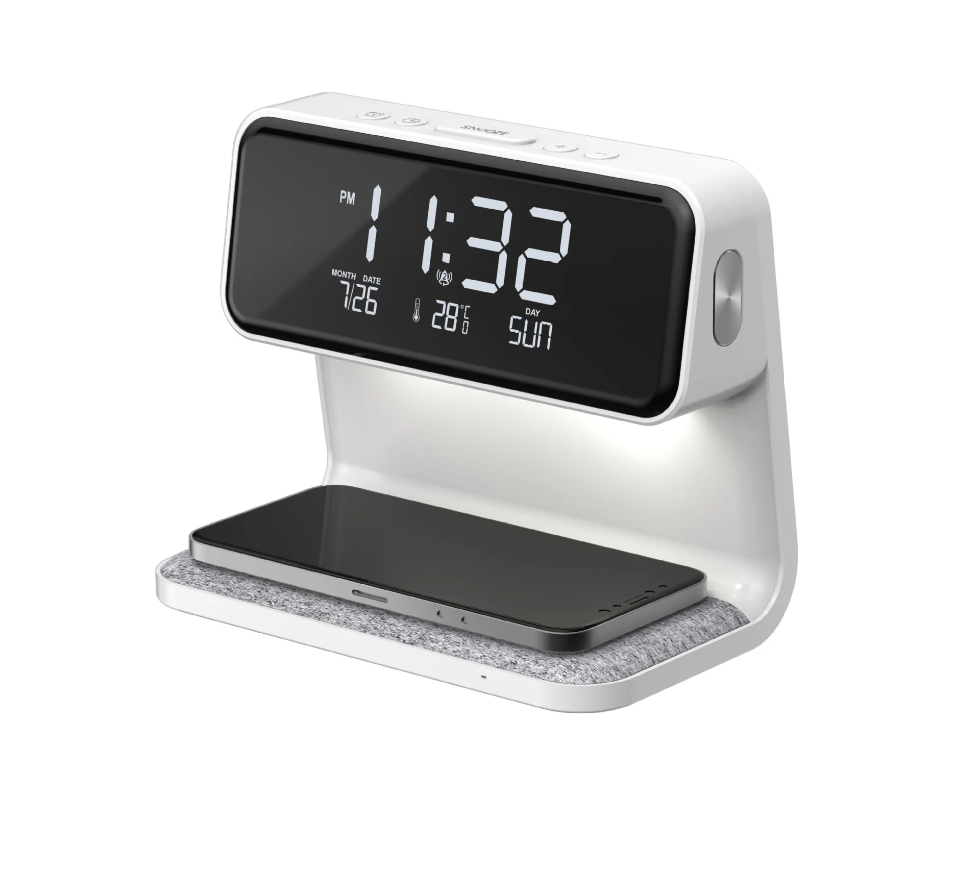 Wireless charging desk light with clock, night light, bedside light, alarm clock