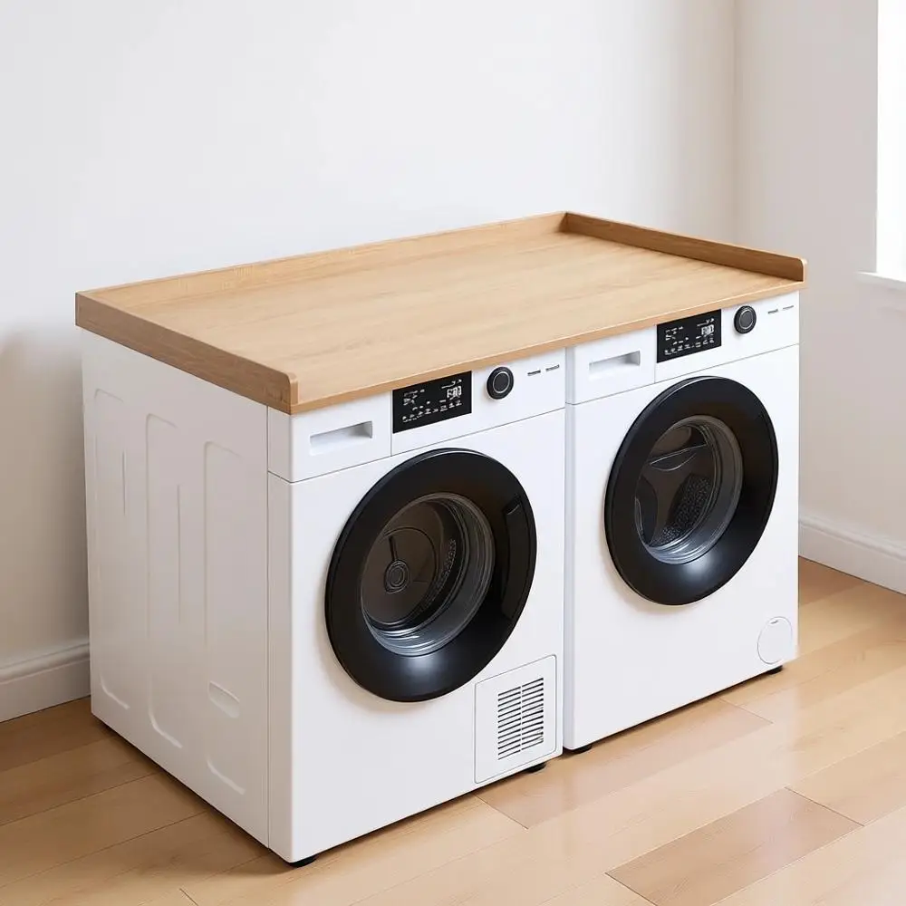 

Lie inds 54 inch Washer Dryer Countertop with Saety Ledge or Laundry Room Organization, Light Wood, L-WDCT1C