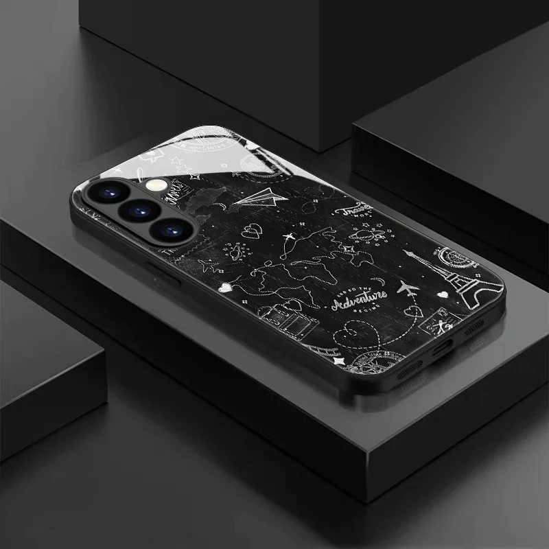 World Travel Tempered Glass Phone Case for Samsung Galaxy S26/S25/S24/S23 Ultra /S22 Ultra/S20 Ultra/56/A72/A73 5G