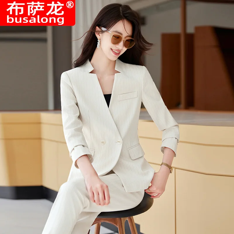 2024High-End Striped Suit Set with Tailoring, Elegant Commuting Professional Fashion Women's Pants Two-Piece Set