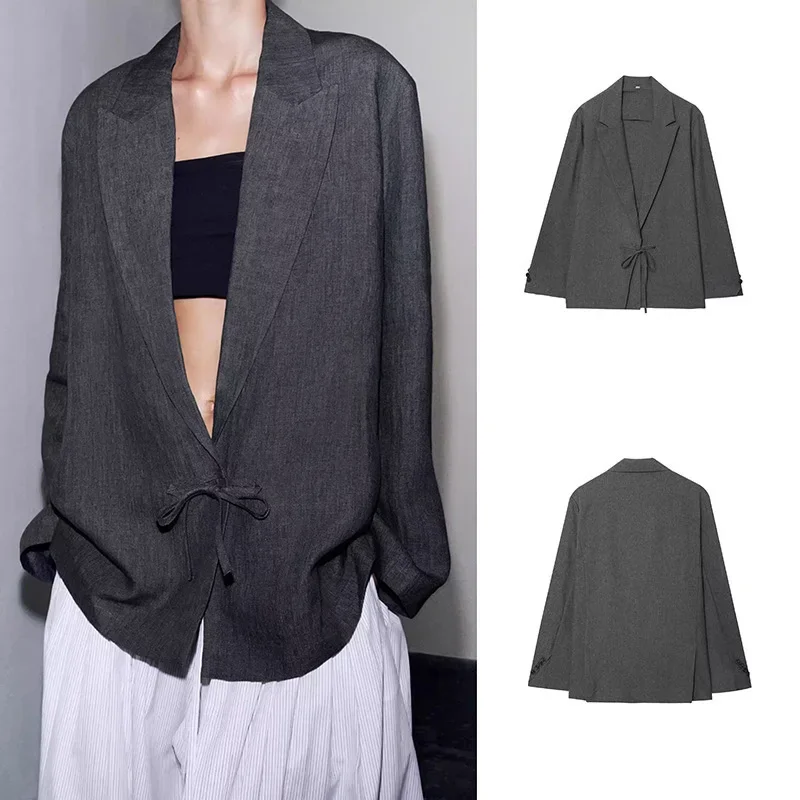 

Fangokv Women Turn Down Collar Coats & Jacket Minimal Coat Office Lady Women's Clothing Casual Lace Up Female Outcoat