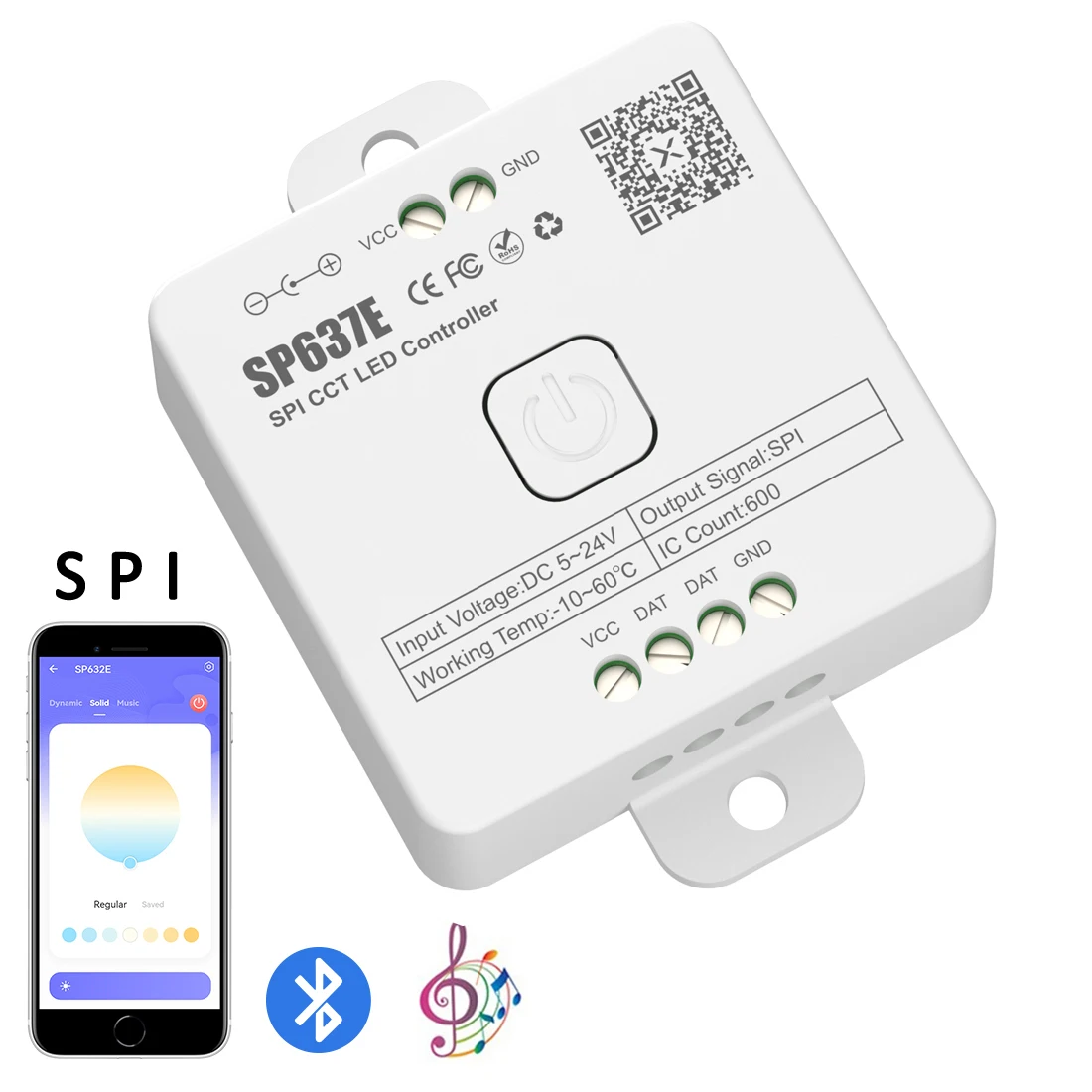 SPI FCOB LED Controller SP636E-SP639E Pixels WS2812B RGB SK6812 WS2814 RGBW Light Strip Bluetooth Music IOS Android 2.4G 5V-24V