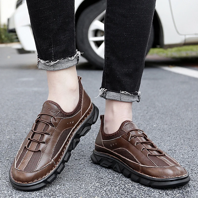 

Top-grain Leather Casual and Comfortable Business Men Shoes Retro and Breathable Style Adult High Quality Outdoor Walking Shoes