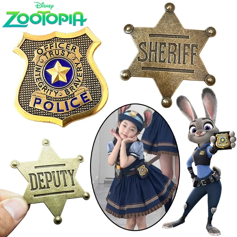 

Disney Zootopia Judy Hopps Police Badge Cosplay Props Brooch Cartoon Lapel Pin Clothing Bag Accessories Metal Enamel Pins Decor