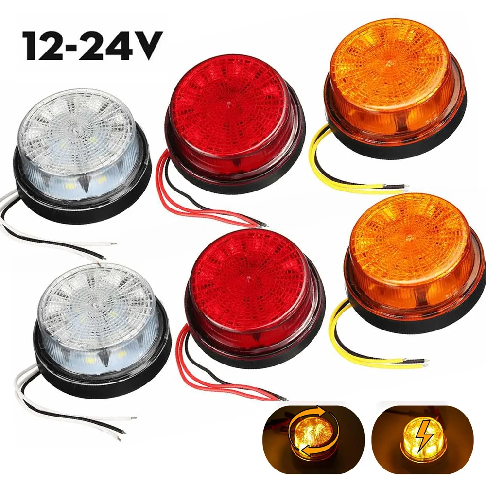 2PCS 12V 24V Car LED 2 Modes Flashing Light Strobe Emergency Alarm Lamp Round Rotary Roof Warning Signal Beacon Lamp RV Truck