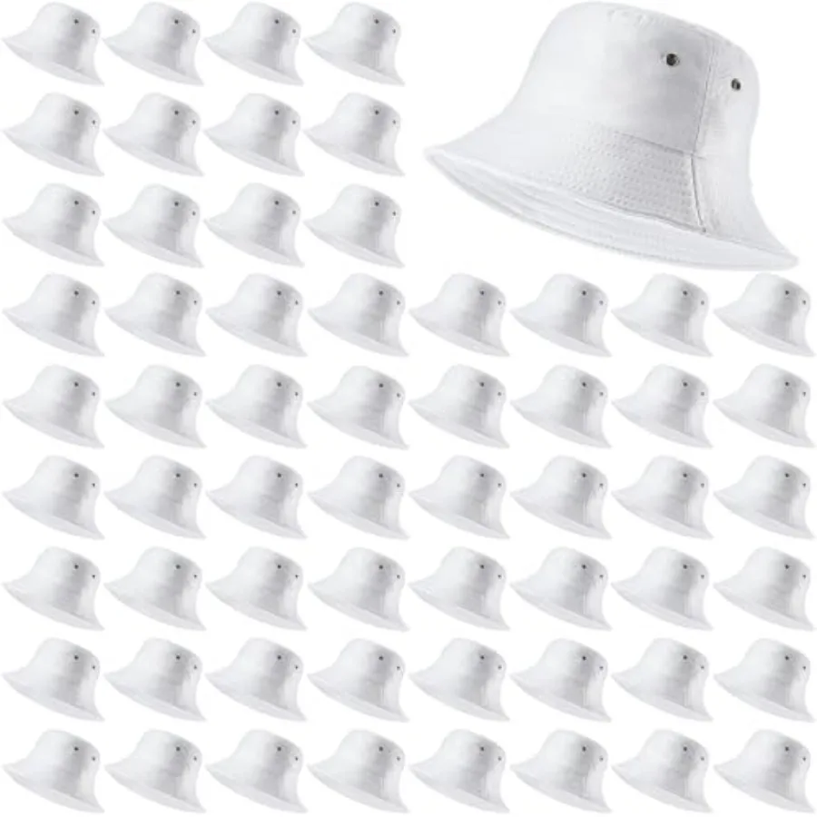 

60 Pcs Cotton Bucket Hats for Summer Beach, Outdoor Camping Solid Color Lightweight Breathable Sun Protection Hat for Men and W
