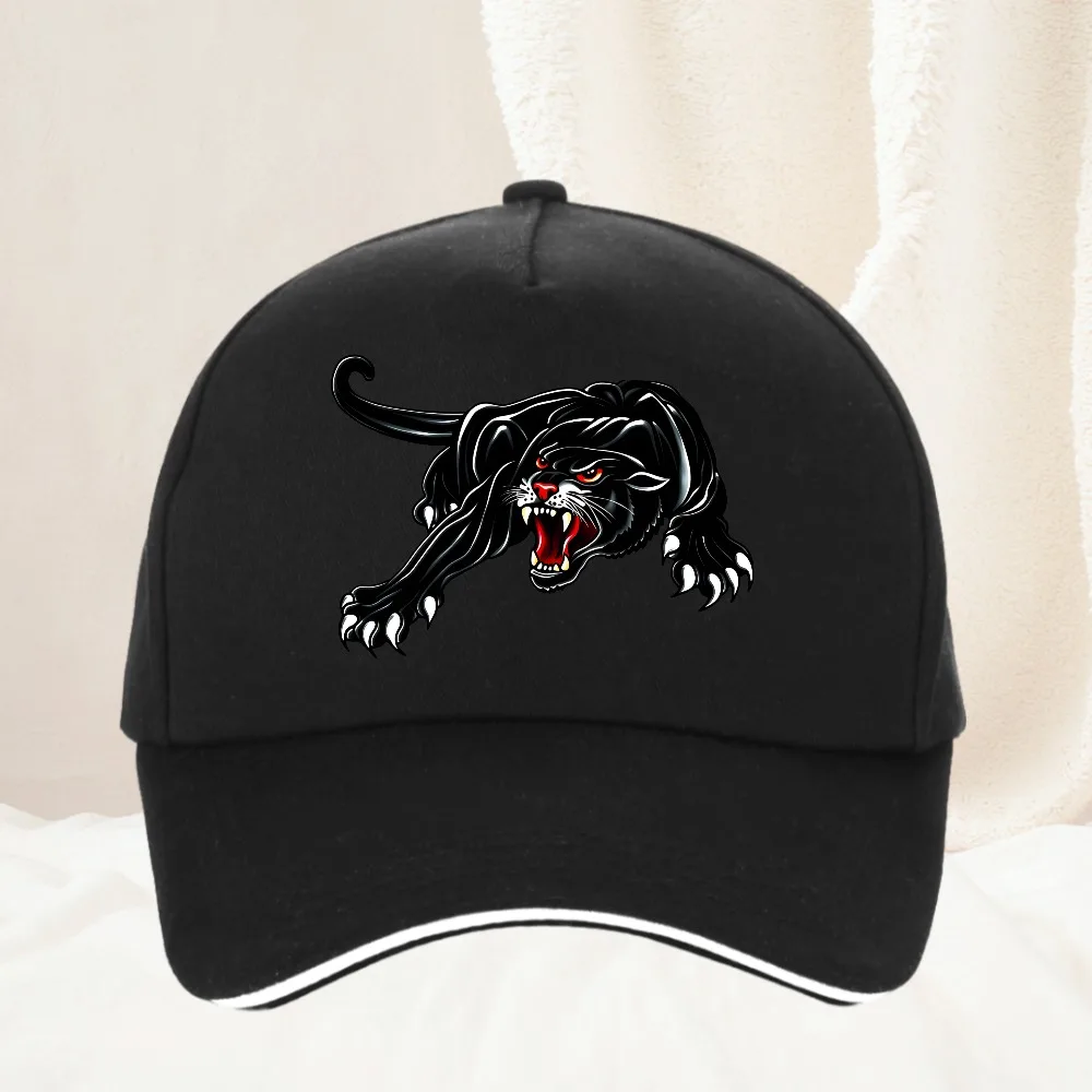 Angry Fighting Black Panther Cartoon-Baseballkappe, Freizeit-Trucker-Kappen, Unisex, verstellbarer Sonnenhut zum Angeln im Freien – Detail 2