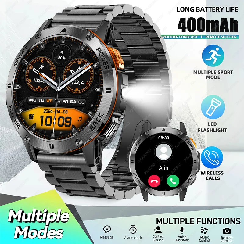 2025 New Outdoor Flashlight Compass SmartWatch BluetoothCall HealthMonitoring Sports Fitness SmartWatch Suitable for Android IOS