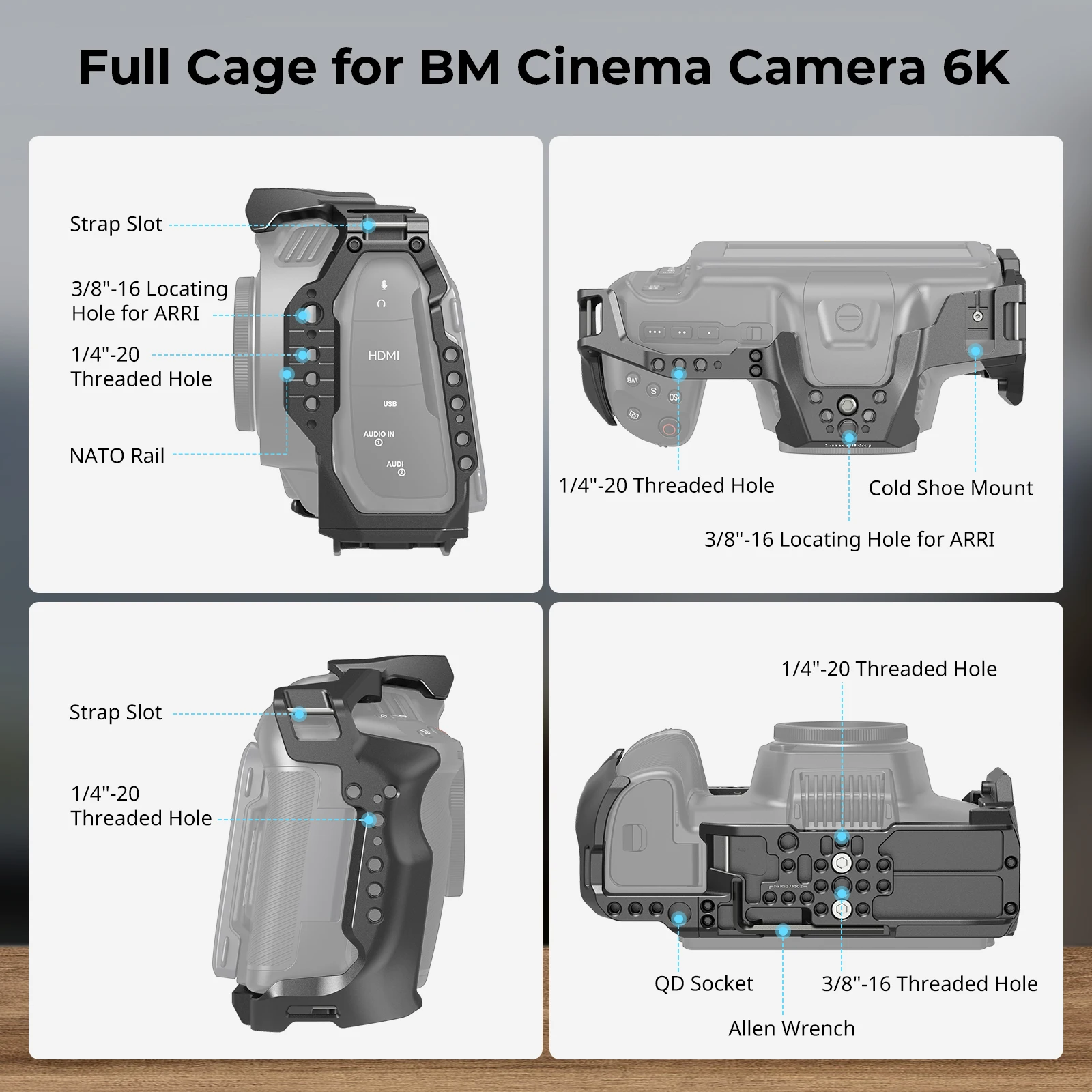 SmallRig 6K Camera Cage Kit for Blackmagic Design Cinema 6K, Basic/Advanced Kit with Handle and HDMI & USB-C Cable Clamp -4574