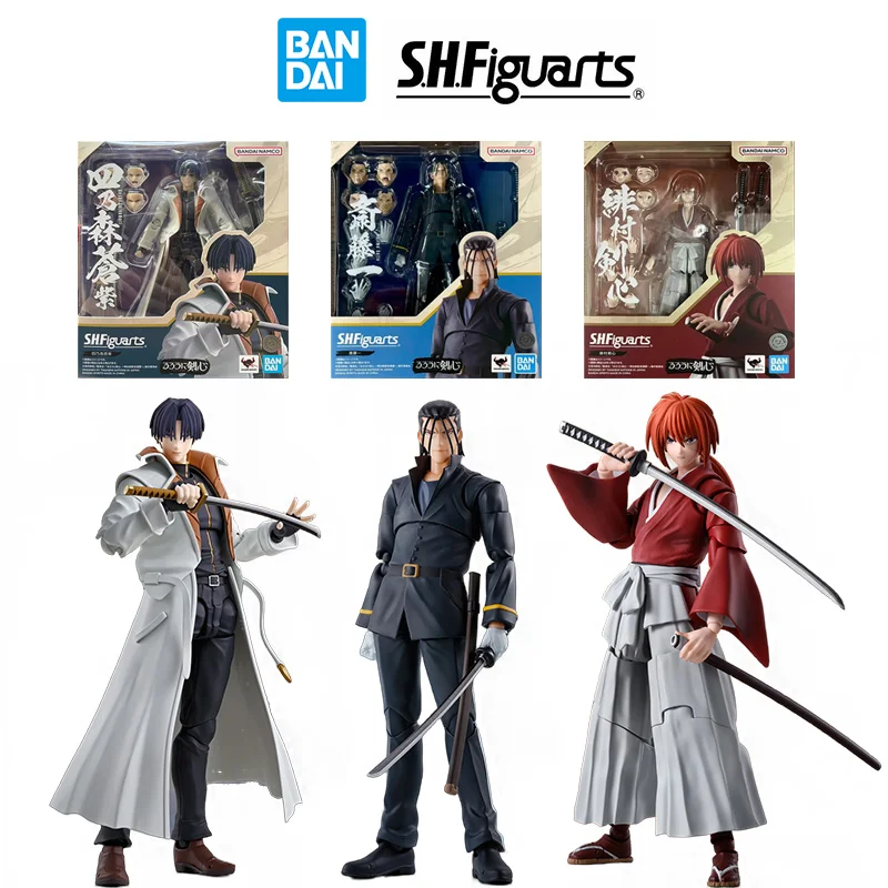 Bandai S.H.Figuarts Kenshin Himura Hajime Saito Aoshi Shinomori Rurouni Kenshin 16Cm Anime Original Action Figure Model Toy Gift