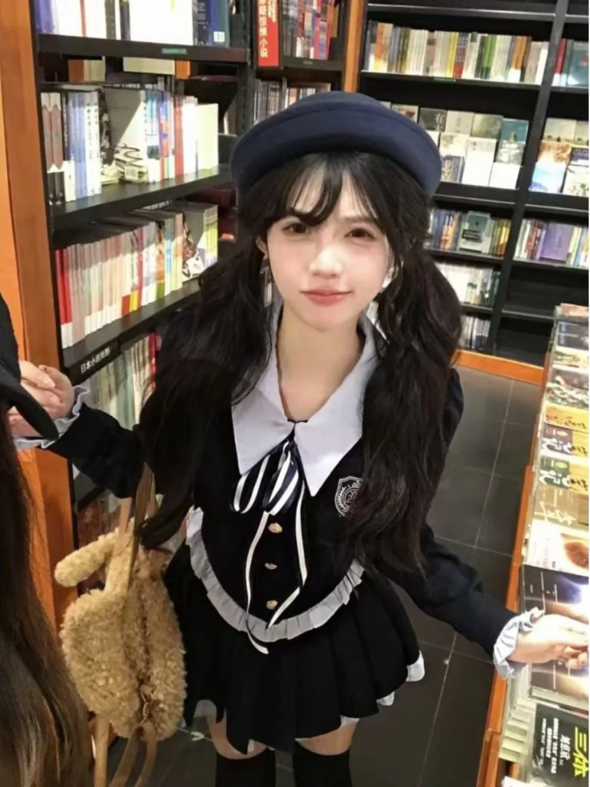 Sweet Preppy Sle Fake Two-Piece Dr Women's Spring Non-Official Patchwork ature JK orm irt Dr  Collar Lo...