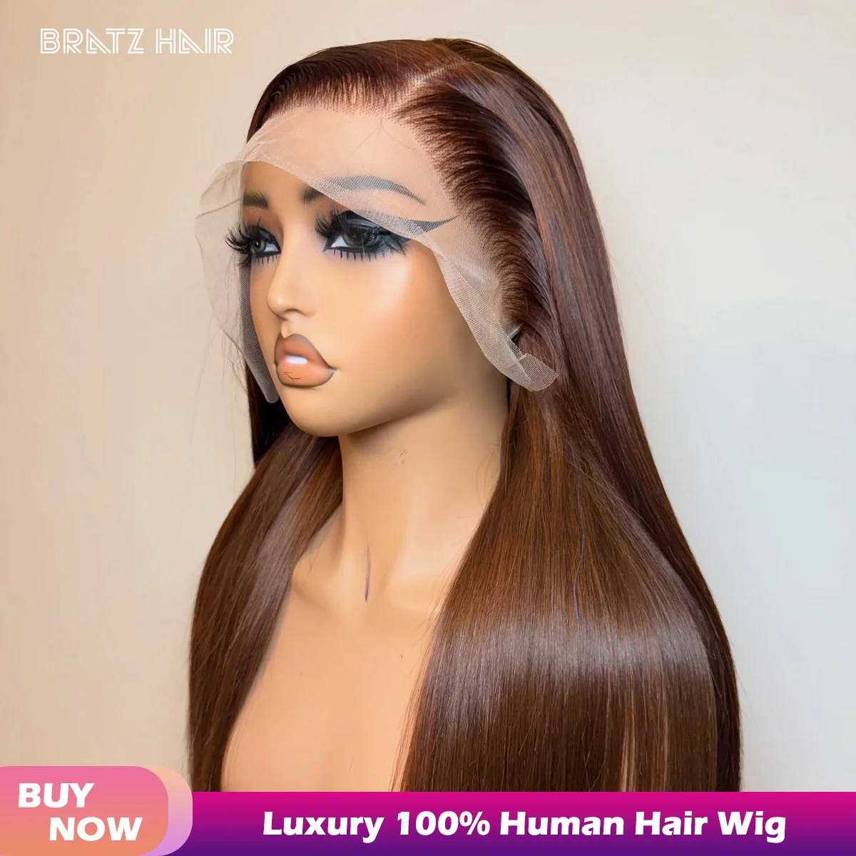 

Коричневый парик с HD-кружевной передней частью 13x6 из натуральных прямых волос, коричневый парик с фронтальной кружевной вставкой 13x4 для женщин, безклеевой, готовый к носке