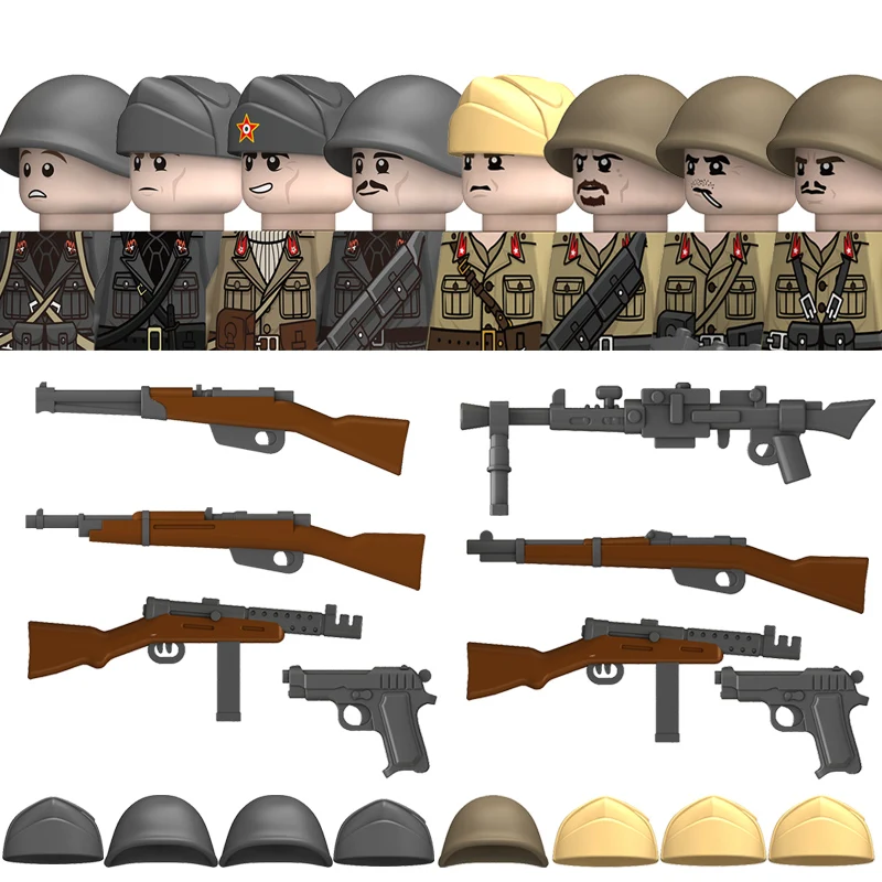 WW2 Military Italian Soldier Weapons Building Blocks Italy Warrior Army Infantry Officer Helmet Military Weapons Bricks Toys
