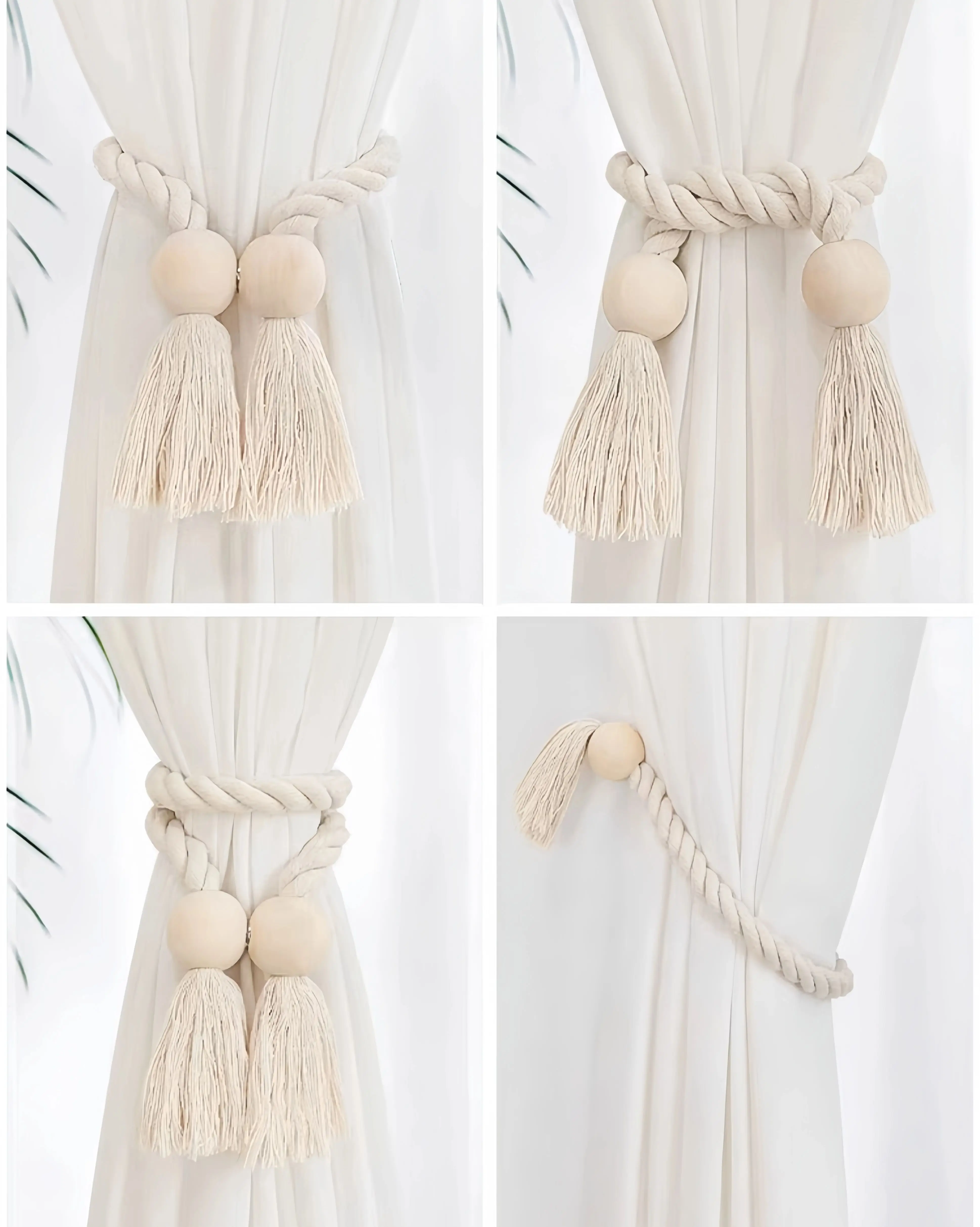 1pcs boho style hand-woven curtain strap simple solid wood magnetic design for a warm home decor in the bedroom and living room
