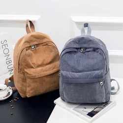 Mochila de pana a la moda para mujer, bolso escolar de hombro de Color puro, bolsos de viaje a rayas