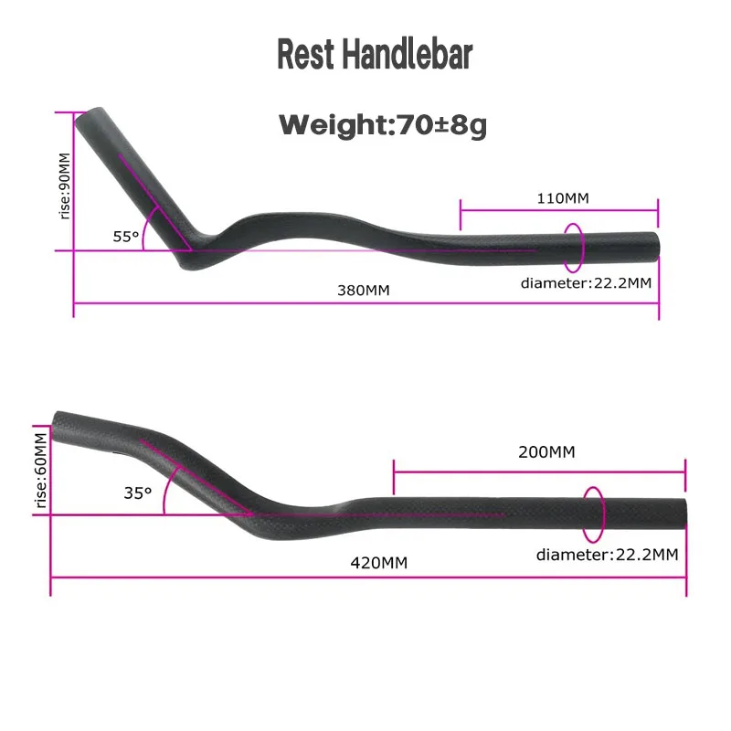 Manubrio da strada in carbonio Barra di riposo per bicicletta Clip per manubrio TT su barra Aero Manubrio in carbonio da corsa per bici 30 ° /45 °   Maniglie per triathlon