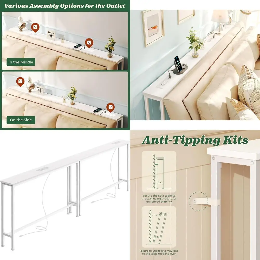 

Белый консольный столик 78,8 дюймов с розеткой и зарядной станцией, для размещения за диваном, для гостиной и прихожей