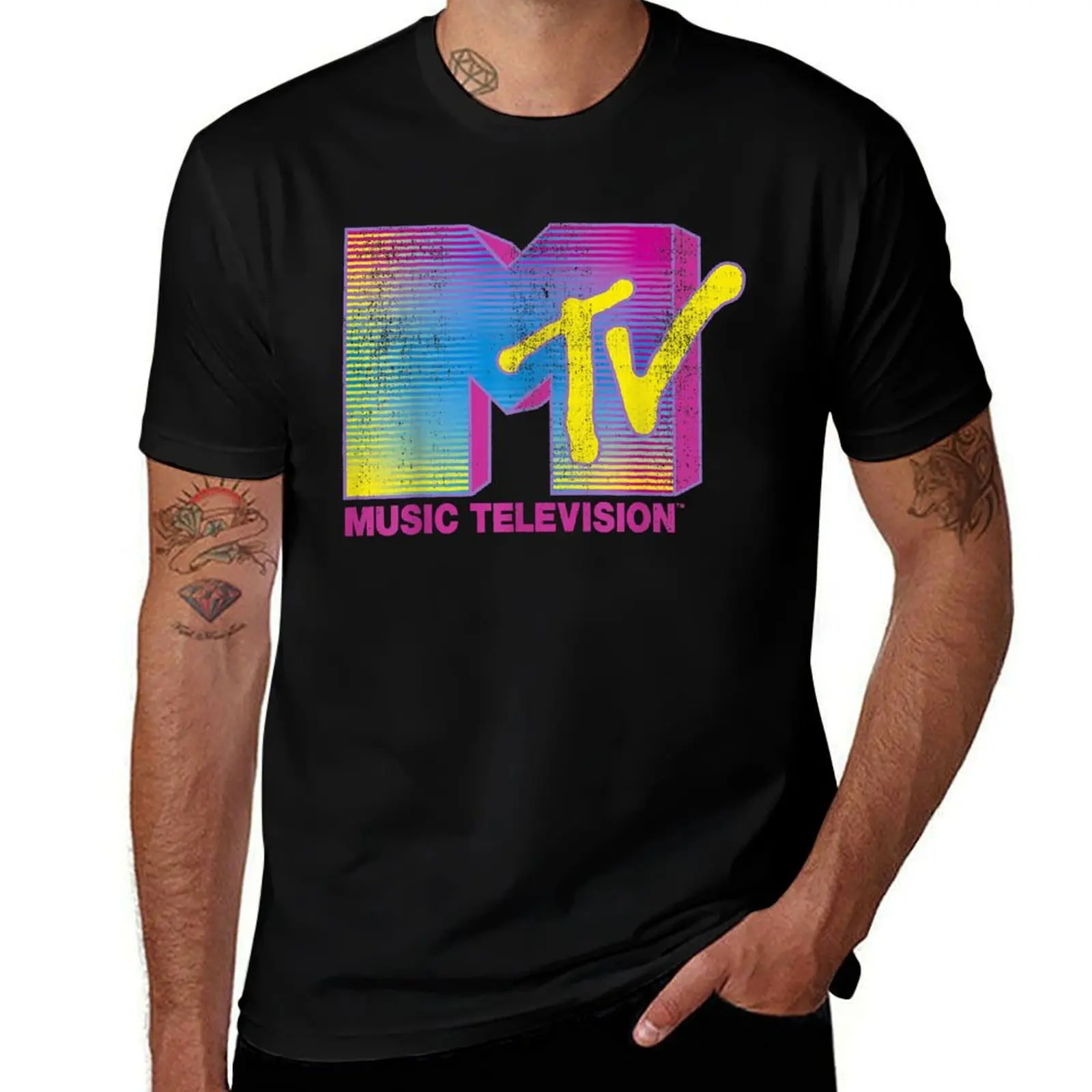 Mtv distressed fluorescent gradient logo T-Shirt man t shirt designer T-Shirt