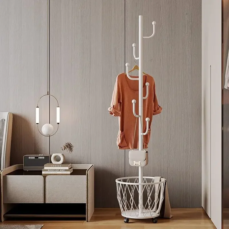 High-endFloor-to-ceiling Coat Rack, Bedroom Hanger, Household Entrance, Bedside, Clothes Hanging Bag Hanger With Storage Basket
