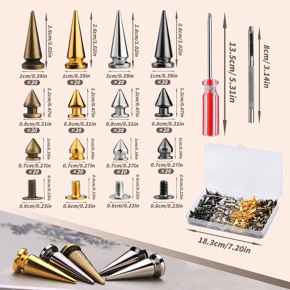 KRABALL Cone Spikes Screwback Studs Rivets Metal Cone Rivet with Screwbacks for DIY Crafts Cool Clothes Belts Bags Shoes