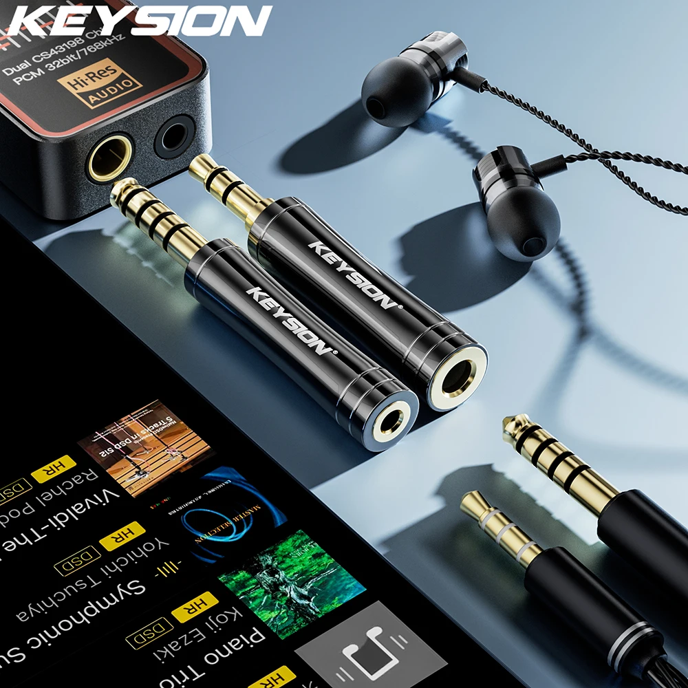 KEYSION HIFI Audio Converter Adapters 4.4/3.5mm Male to 3.5/4.4mm Balanced Female Earphone Plugs Copper Gold-plated AUX Adapter