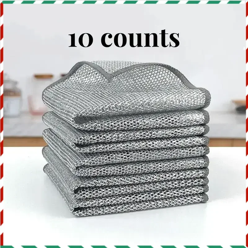 

1-10pcs Multipurpose Wire Cleaning Cloths Kitchen Dishwashing Cloths New Pan Pot Dishes Rags Wet & Dry Non-stick Oil Dish Cloths