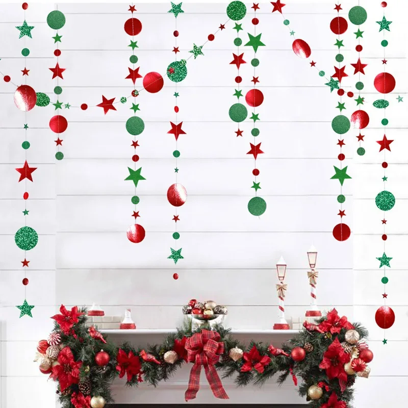 4m Christmas Garland Circle Star Paper Bunting Banner Party Hanging Craft Decoration Wedding Birthday  Room Decor Supplies